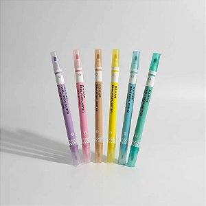 Kit Marca Texto Dual 6 Cores – Ponta Dupla – Estojo com 6 Unidades – Highlighter Escolar