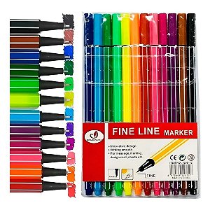 kit 12 Canetas Coloridas Fine Line Ponta Fina 0.4 mm 1ª Linha