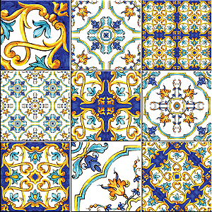 AZULEJOS DECORATIVOS LUSITANO KIT 9 PEÇAS 15X15