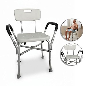 Banqueta De Banho Ajustável Com Encosto E Apoio De Braço Até 145Kg - Supermedy