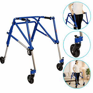 Andador Posterior Para Locomoção e Reabilitação Com 4 Rodas Tamanho M Azul - Mercur