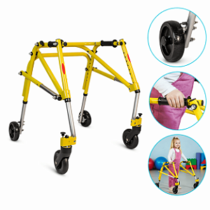 Andador Posterior Para Locomoção e Reabilitação Com 4 Rodas Amarelo Tamanho P - Mercur
