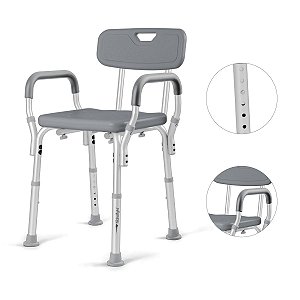 Banco Para Banho Em Alumínio Com Encosto e Apoio de Braço Até 130 Kg - Hidrolight