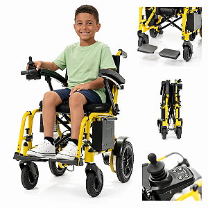 Cadeira De Rodas Motorizada Dobrável Infantil Power Kids Amarela Até 100Kg Power Lite