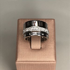 Anel Triplo Números Romanos & Cristais