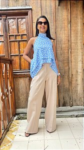 Blusa Simetria Poá Azul Regata Único