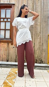 Calça Pantalona Alfaiataria Marrom Feminina