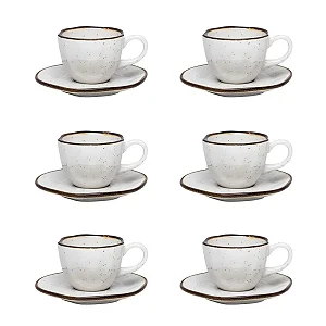 Jogo de 6 Xícaras de Cafezinho 75 Ml Com Pires