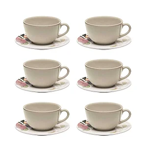 Jogo de 6 Xícaras Grandes 200 Ml Com Pires