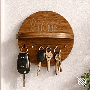Porta Chaves com Prateleira Amadeirado Welcome Home Decorativo Organizador de Chaves Sala Quarto