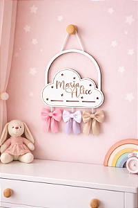 Porta Laços Nuvem Personalizado com Nome Organizador de Laços Infantil Decoração Quarto de Menina