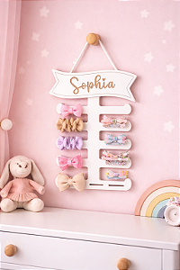Porta Laços Letriro Faixa Personalizado com Nome Organizador de Laços Infantil Decoração Quarto de Menina