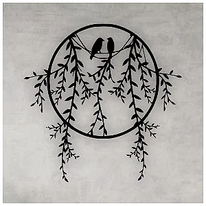 Quadro Decorativo Vazado Pássaros Ramos MDF Escultura de Parede MDF Preto