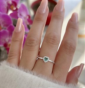 Anel solitário coração cor verde "tiffany"