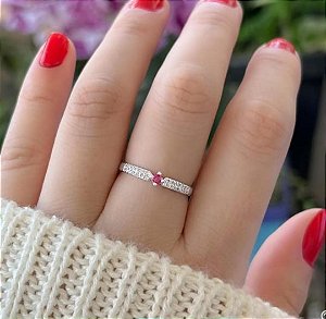 Anel formatura prata pedra pequena rosa