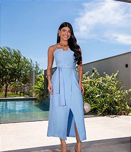 Vestido Mídi Fenda Tecido Marrete