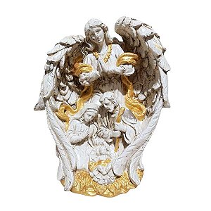 Sagrada Família e Anjo, 18cm, Gesso, Peça Única, Decoração Religiosa