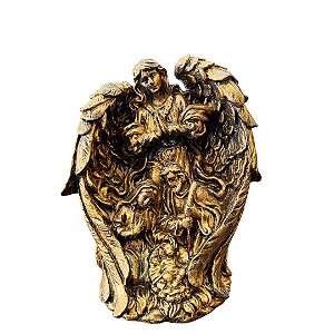 Sagrada Família e Anjo, 18cm, Gesso, Peça Única, Decoração Religiosa