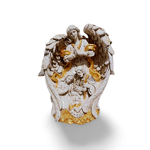 Sagrada Família com Anjo 18cm em Gesso – Imagem Religiosa Artesanal