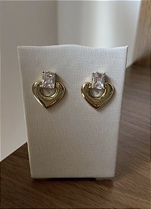 Brinco Coração com Zircônia Banho Ouro