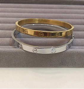 Bracelete aço inoxidável dourado e prata