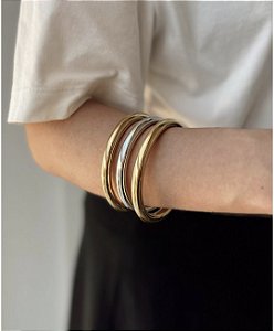 Trio de Braceletes no Banho Ouro e Ródio