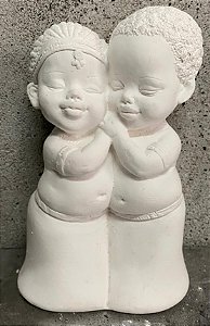 Casal Ere Africano 17cm Gesso Cru