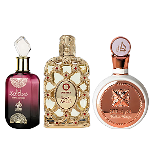 COMBO ÁRABE DECANT -SAB AH AL WARD + ROYAL AMBER + FAKHAR ROSE