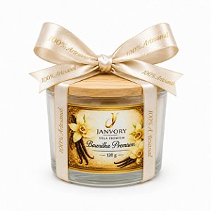 Vela Premium Aromática Baunilha - Cera 100% Vegetal de Coco 120g - Janvory