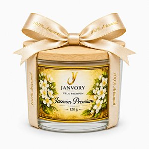 Vela Aromática Premium Jasmim 120g – 100% Cera Vegetal de Coco - Janvory