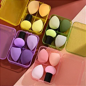 Caixa Fechada (300 unidades) Estojo com 4 Esponjas de Maquiagem - Cor Sortida