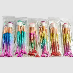 12 Kits Pincéis de Maquiagem Sereia – 4 Peças com Cerdas Sintéticas - Cores Sortidas