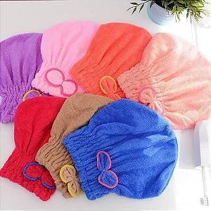 12 Touca de Banho Microfibra Secar Cabelo Elástico com Lacinho - Cores Sortidas