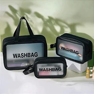 Kit 3 Necessaire Impermeável Washbag Bolsa Organizadora - PRETO
