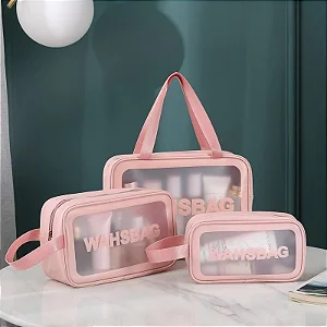 12 Kits 3 Necessaire Impermeável Washbag Bolsa Organizadora - ROSA