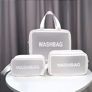 Caixa Fechada (180 unidades) Kit 3 Necessaire Impermeável Washbag Bolsa Organizadora - BRANCO