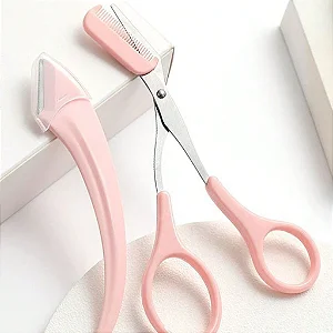 12 Kits Tesourinhas com Pente + Lamina Navalha de Sobrancelha - Cores Sortidas