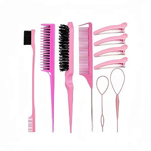 12 Kits 10 Peças de Pente Profissional Escovas P/ Cabelo Penteado - Cores Sortidas