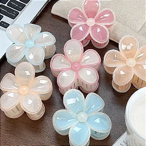 Caixa Fechada (600 unidades) Piranha de Cabelo Flor Efeito Gelatina Colorido 8cm