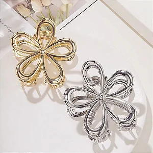 Kit 12 Piranha Presilha De Cabelo Flor Ferro Brilhante 7cm