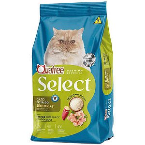 Ração Quatree Select para Gatos Castrados Sênior +7 Sabor Frango com Arroz e Batata Doce 10 KG