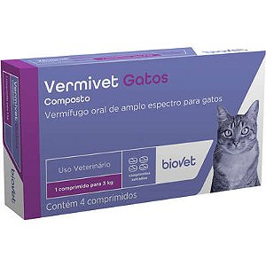 Vermífugo Biovet Vermivet 300 mg para Gatos 4 Comprimidos