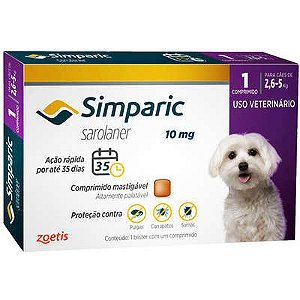 Antipulgas Zoetis Simparic 10 mg para Cães 2,6 a 5 Kg