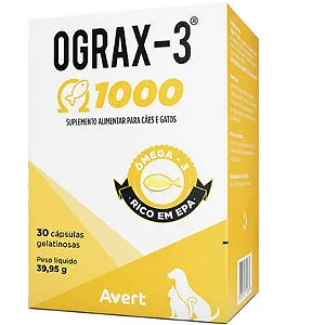 Suplemento Avert Ograx-3 1000 para Cães e Gatos C/30 cp