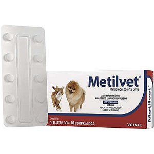 Anti-inflamatório Vetnil Metilvet 5 mg para Cães e Gatos c/10 comprimidos