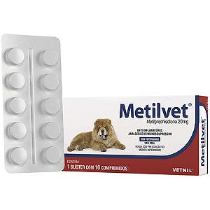 Anti-inflamatório Vetnil Metilvet 20 mg para Cães e Gatos C/10 comprimdos