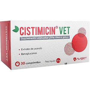 Suplemento Alimentar Avert Cistimicin Vet para Cães e Gatos C/30 comprimidos