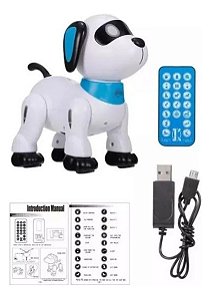 Cachorro Interativo Movimentos Robô Som Luz Controle Remoto Branco