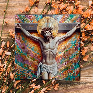 AZULEJO 15cmx15cm "JESUS CRUCIFICADO VITRAL"