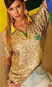 BLUSA BRASIL PAETÊ DOURADO